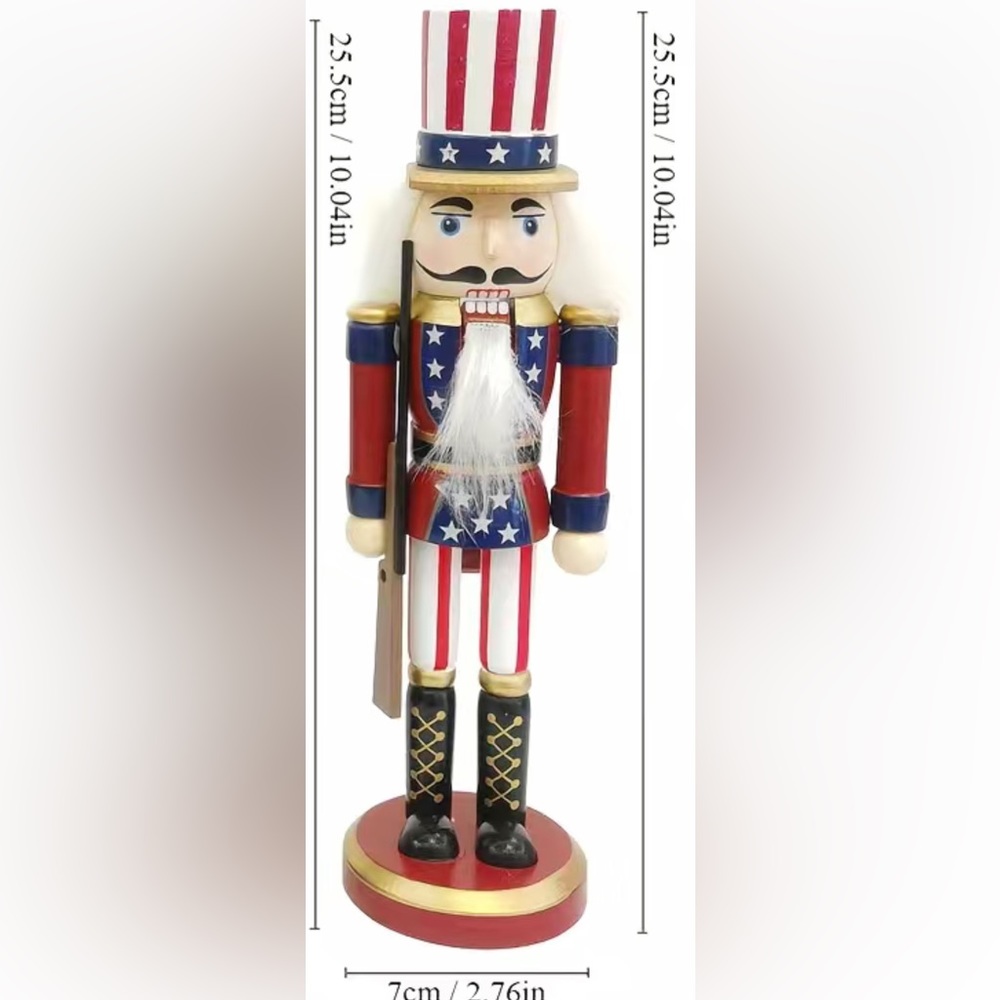 ￼Patriotic American With Gun Wooden Nutcracker Decorative Christmas￼ 10” New